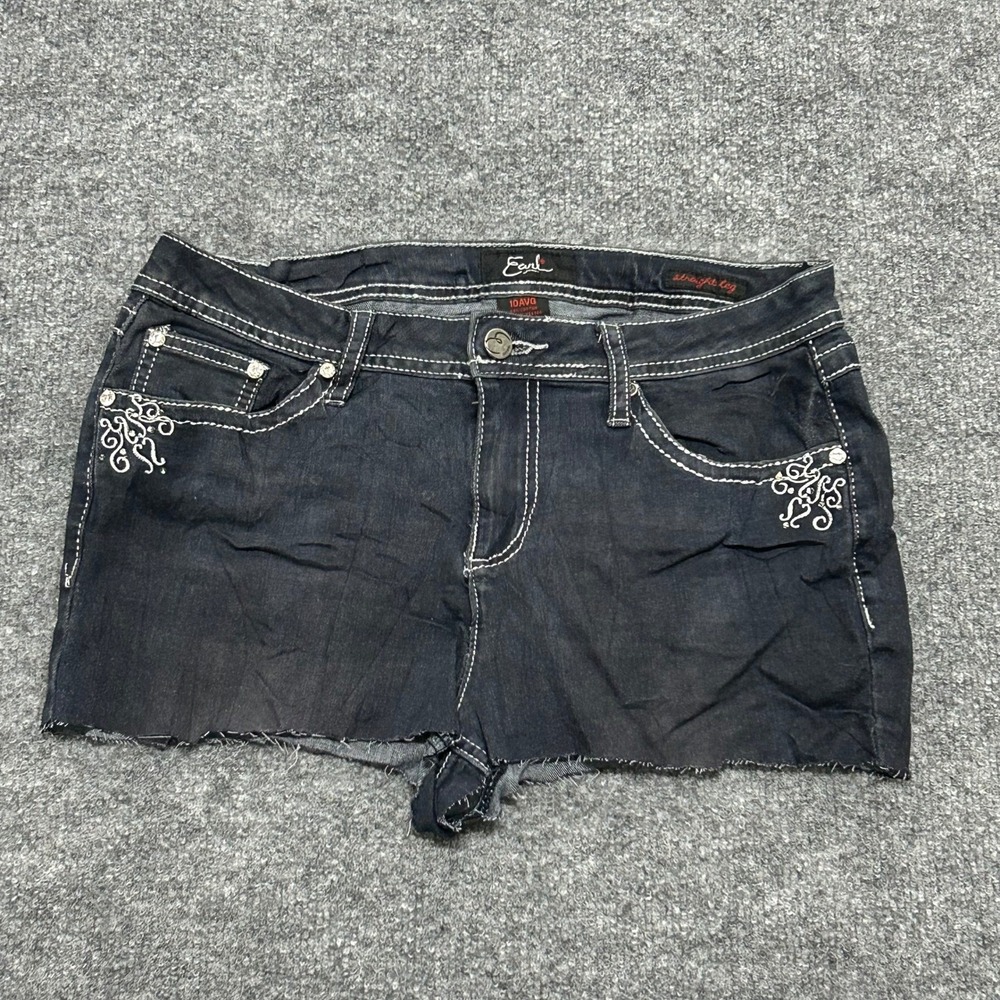 Earl Jean Shorts Womens Size 10 Dark Wash Embroidered Contrast Stitch Cut Off